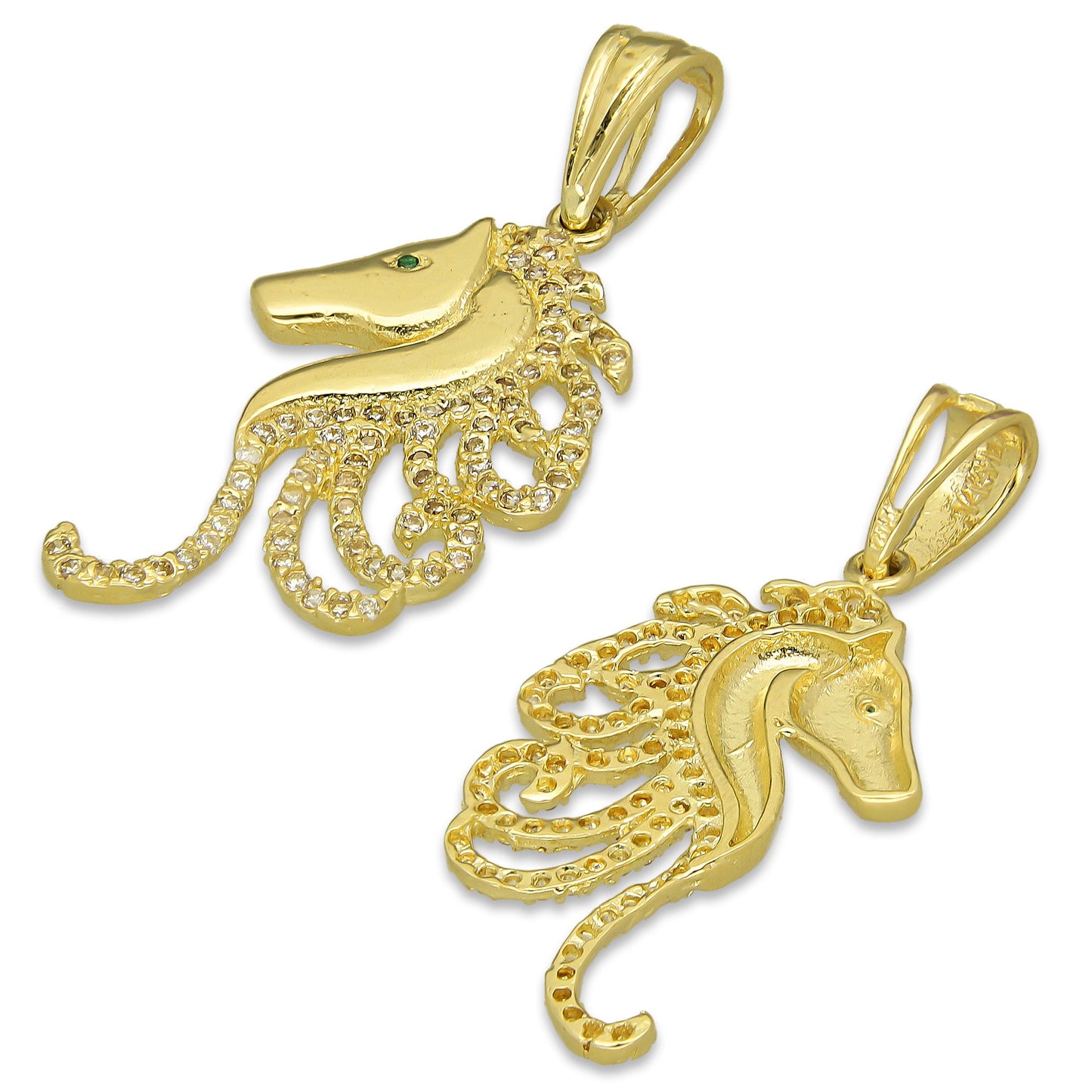 NR14DJ154 Dije Oro Sólido 14K Cabeza Caballo Crin con Zirconias 1.7 cm x 3.5 cm