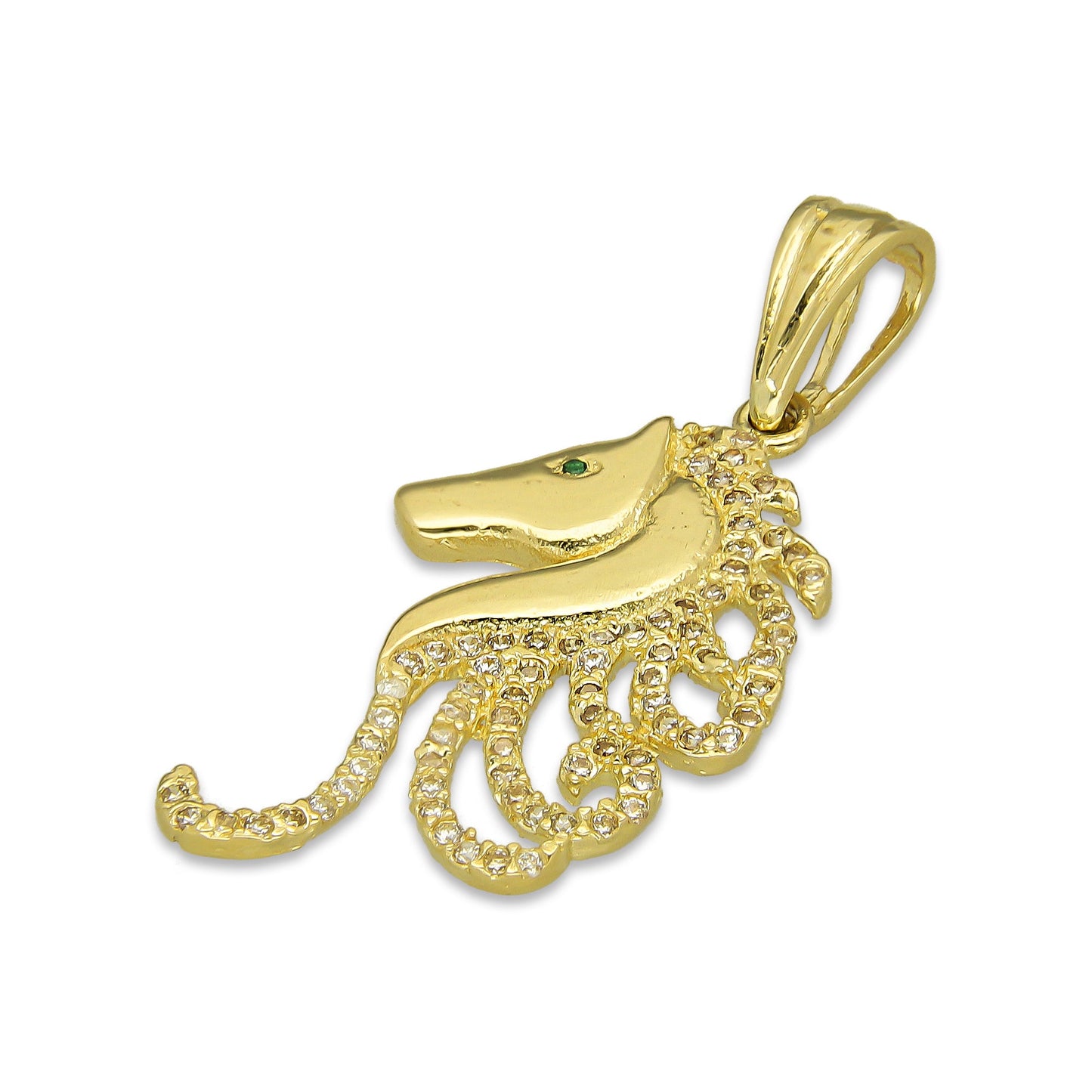 NR14DJ154 Dije Oro Sólido 14K Cabeza Caballo Crin con Zirconias 1.7 cm x 3.5 cm