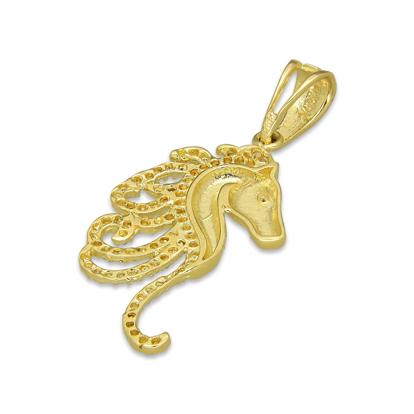 NR14DJ154 Dije Oro Sólido 14K Cabeza Caballo Crin con Zirconias 1.7 cm x 3.5 cm