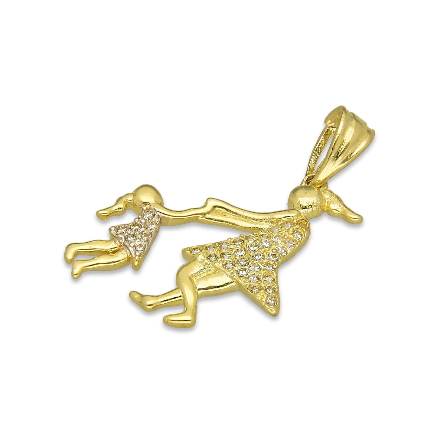 NR14DJ155 Dije Oro Sólido 14K Madre e Hija Jugando 1.8 cm x 2.5 cm