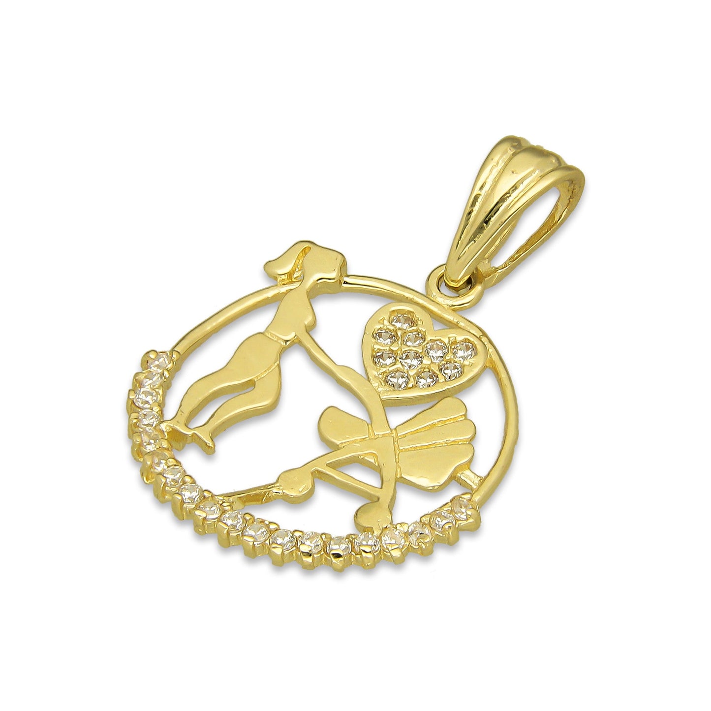 NR14DJ156 Dije Oro Sólido 14K Círculo Mamá con Carreola 2 cm x 3 cm