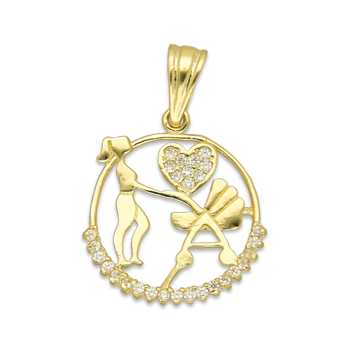 NR14DJ156 Dije Oro Sólido 14K Círculo Mamá con Carreola 2 cm x 3 cm