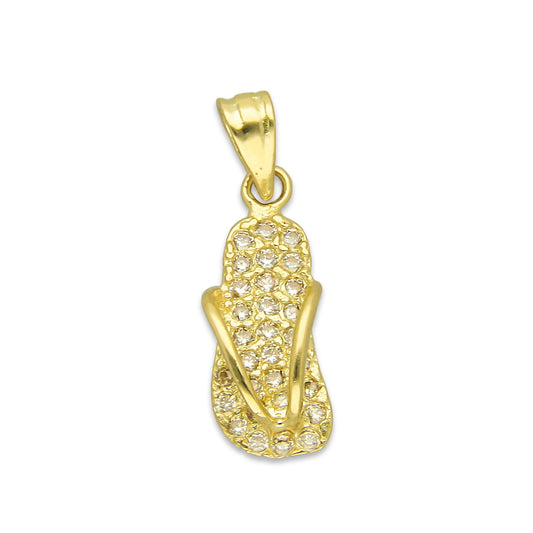 NR14DJ157 Dije Oro Sólido 14K Chanclita con Zirconias Blancas .9 cm x 2.5 cm