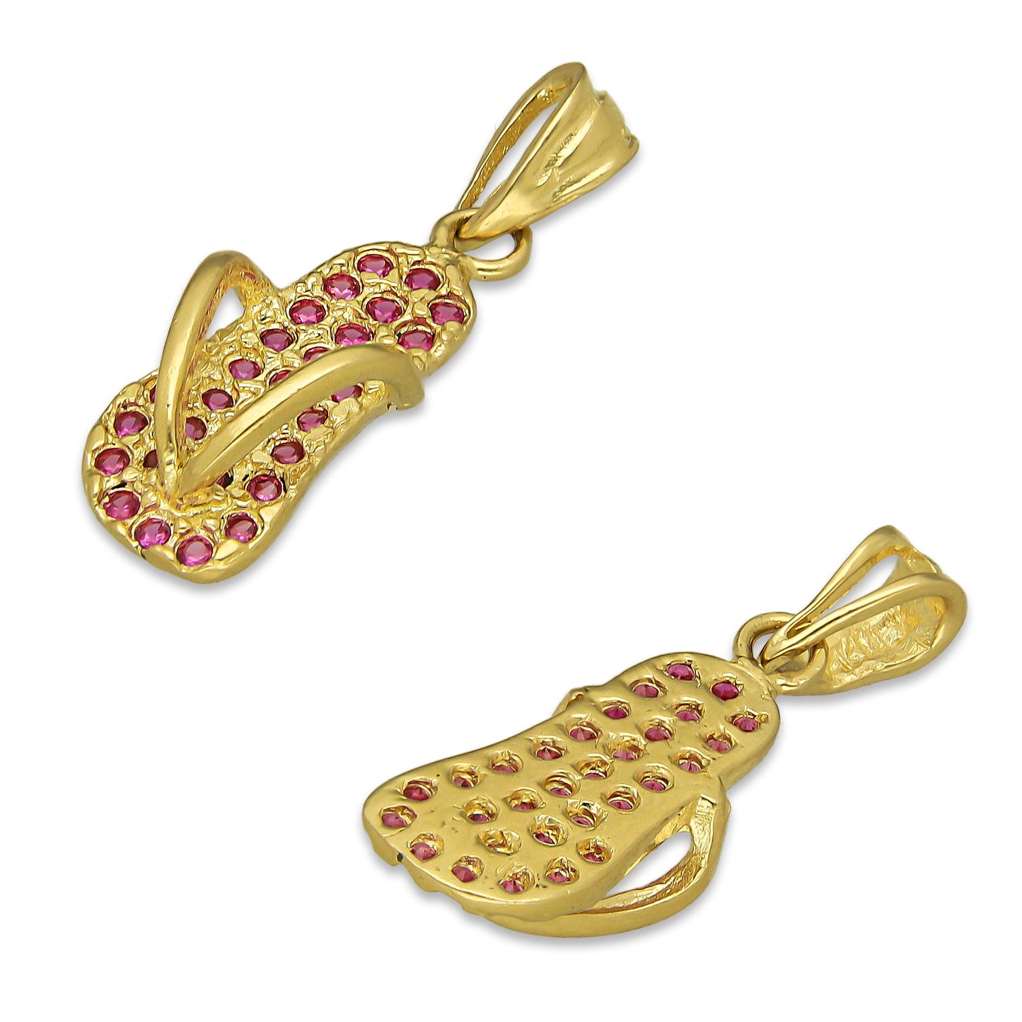 NR14DJ158 Dije Oro Sólido 14K Chanclita con Zirconias Rojas .9 cm x 2.5 cm