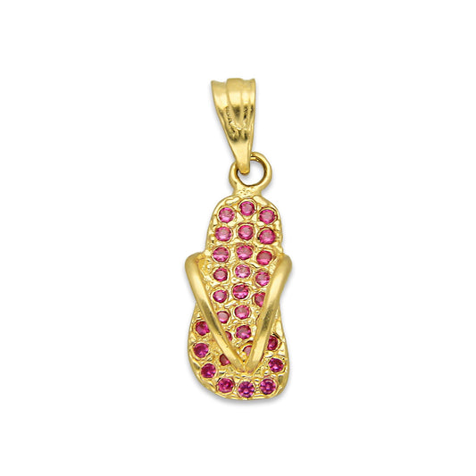 NR14DJ158 Dije Oro Sólido 14K Chanclita con Zirconias Rojas .9 cm x 2.5 cm