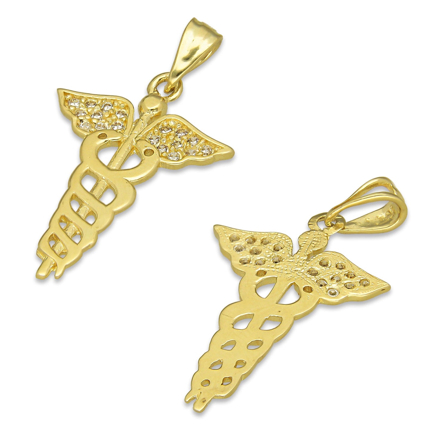 NR14DJ159 Dije Oro Sólido 14K Medicina con Zirconias 1.8 cm x 3.3 cm