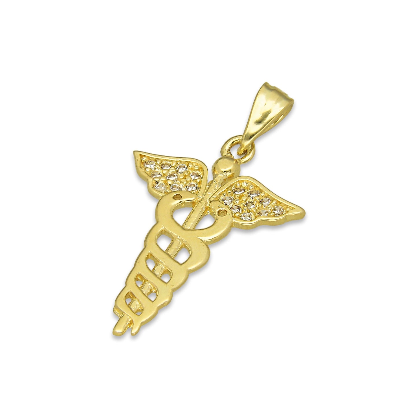 NR14DJ159 Dije Oro Sólido 14K Medicina con Zirconias 1.8 cm x 3.3 cm