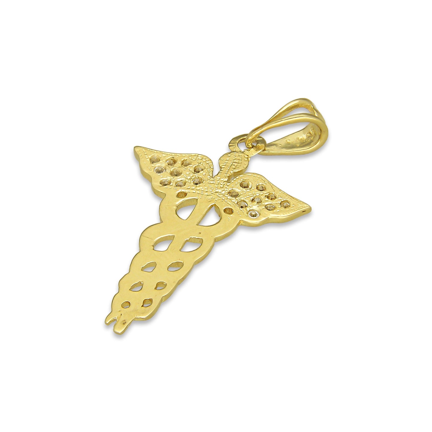 NR14DJ159 Dije Oro Sólido 14K Medicina con Zirconias 1.8 cm x 3.3 cm