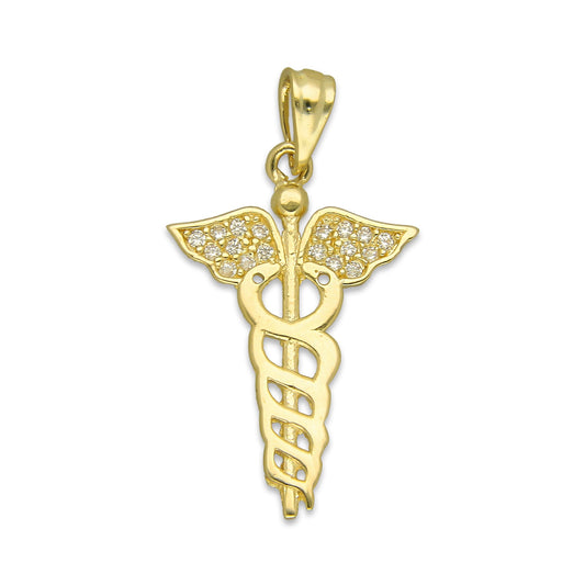 NR14DJ159 Dije Oro Sólido 14K Medicina con Zirconias 1.8 cm x 3.3 cm