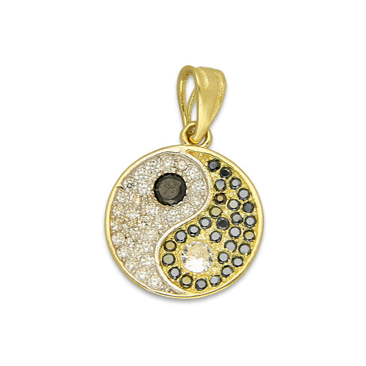 NR14DJ160 Dije Oro Sólido 14K Dije Yin Yang con Zirconias 1.5 cm x 2.2 cm