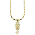 NR14DP034 Cadena Oro Sólido 10K + Dije Oro Sólido 14K Gato Cola Colgante con Moño Pavé 1.3 cm x 3.5 cm