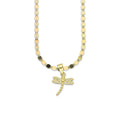 NR14DP049 Cadena Oro Sólido 10K + Dije Oro Sólido 14K Libélula con Zirconias 1.3 cm x 2 cm