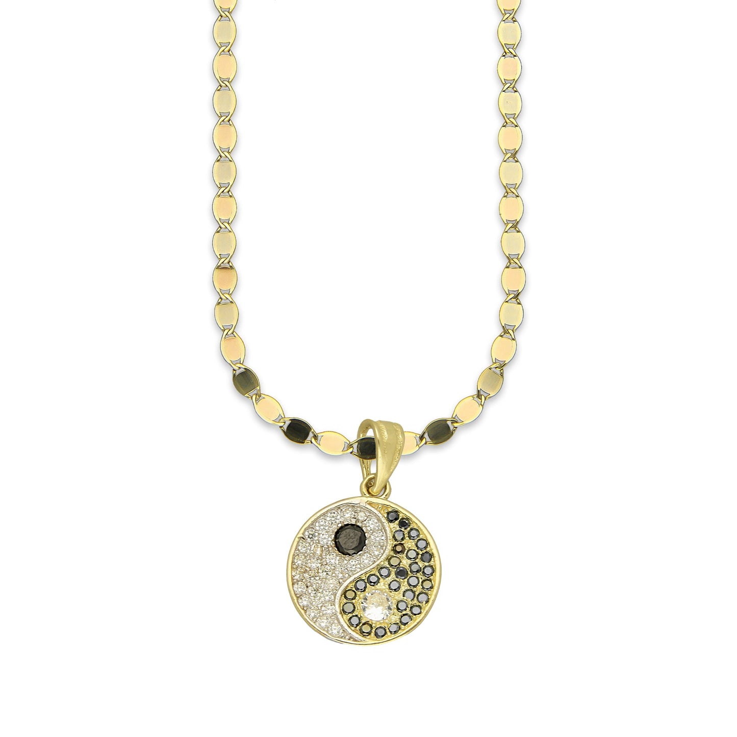 NR14DP063 Cadena Oro Sólido 10K + Dije Oro Sólido 14K Dije Yin Yang con Zirconias 1.5 cm x 2.2 cm