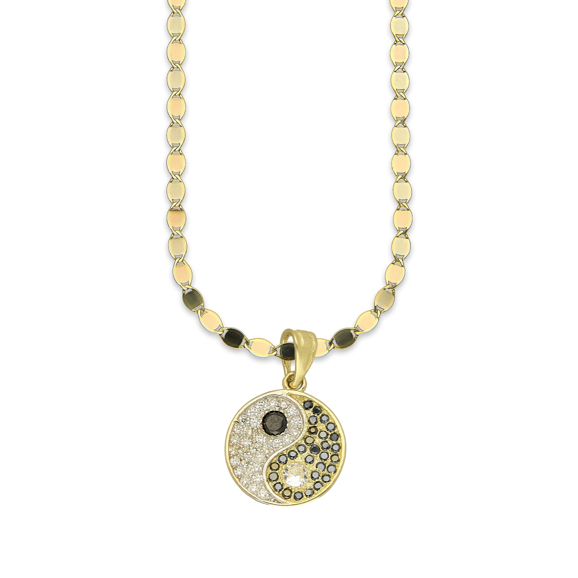 NR14DP063 Cadena Oro Sólido 10K + Dije Oro Sólido 14K Dije Yin Yang con Zirconias 1.5 cm x 2.2 cm