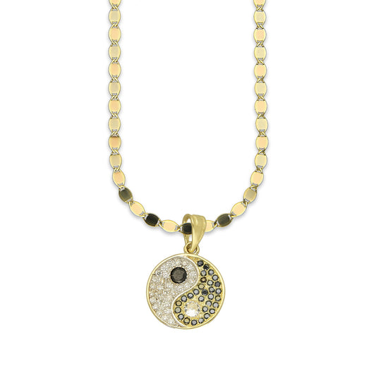 NR14DP063 Cadena Oro Sólido 10K + Dije Oro Sólido 14K Dije Yin Yang con Zirconias 1.5 cm x 2.2 cm
