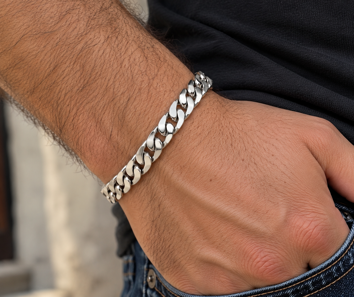 LPPC117-20P Pulsera Personalizada Mod Cubana 7 mm x 20 cm en Plata Ley .925