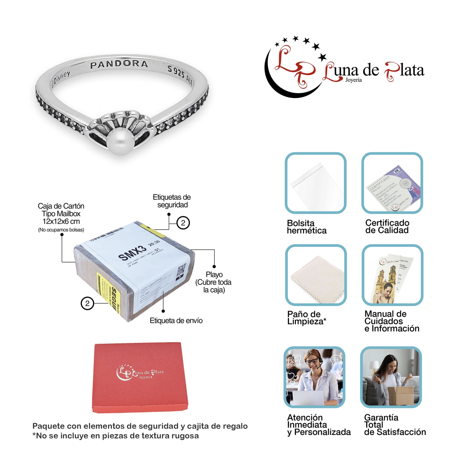 TMPAD004 Anillo Pand Princesas Sirenita en Plata Fina .925