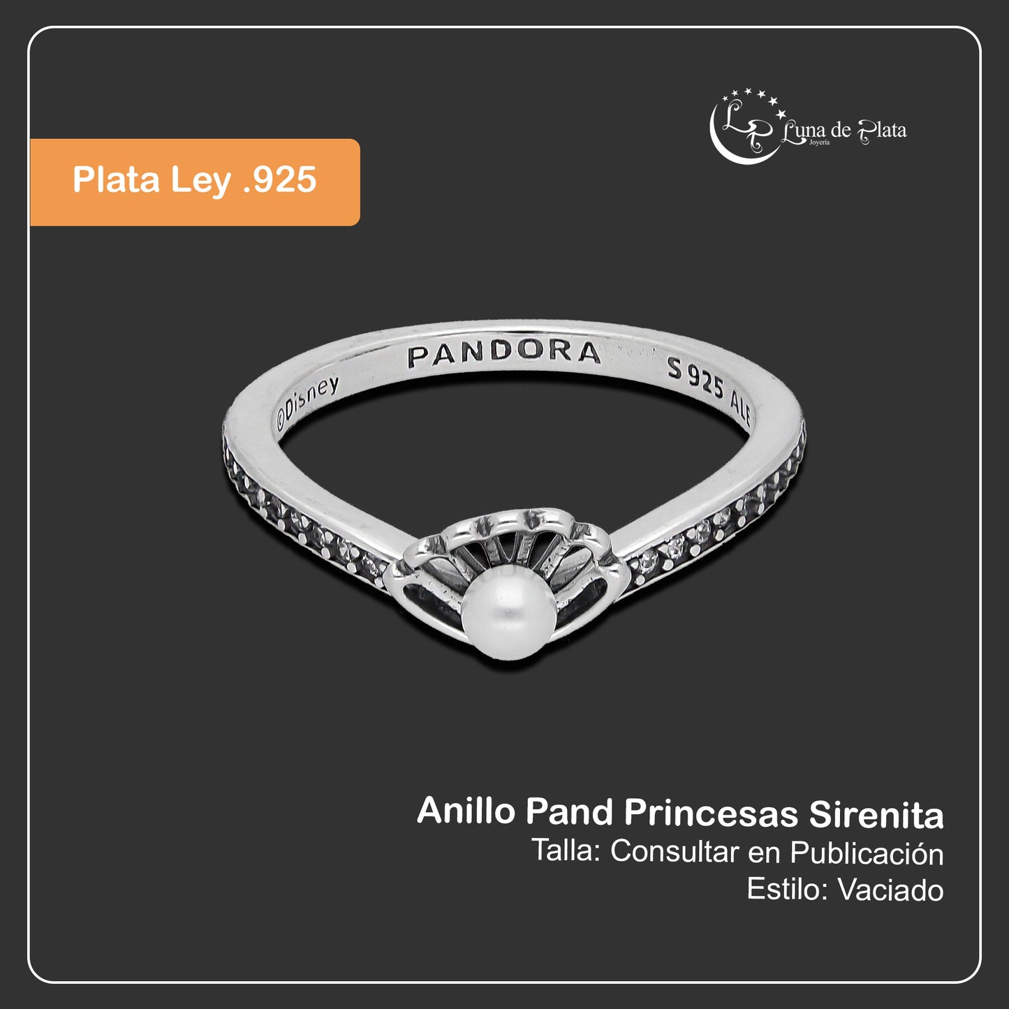 TMPAD004 Anillo Pand Princesas Sirenita en Plata Fina .925