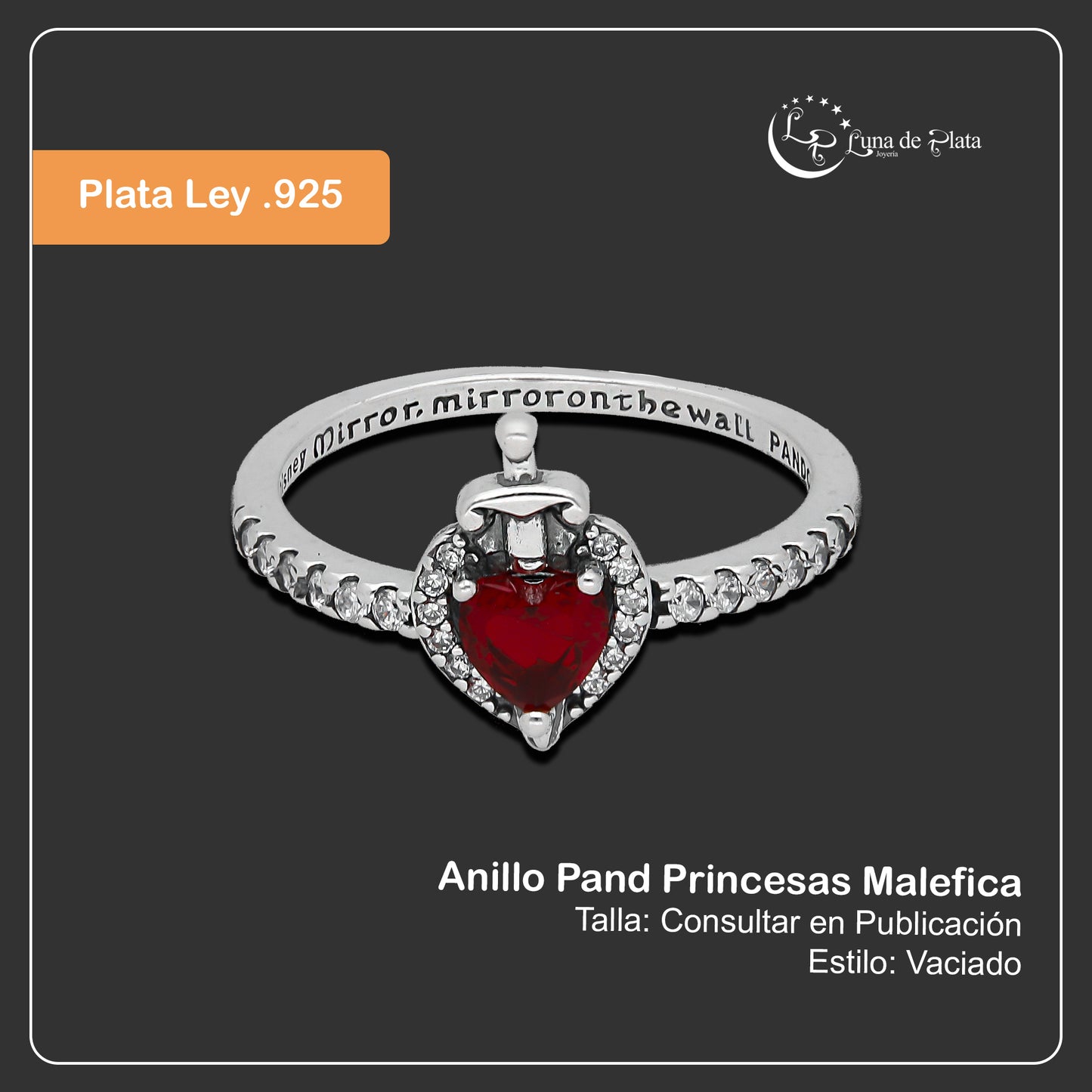TMPAD005 Anillo Pand Princesas Malefica en Plata Fina .925