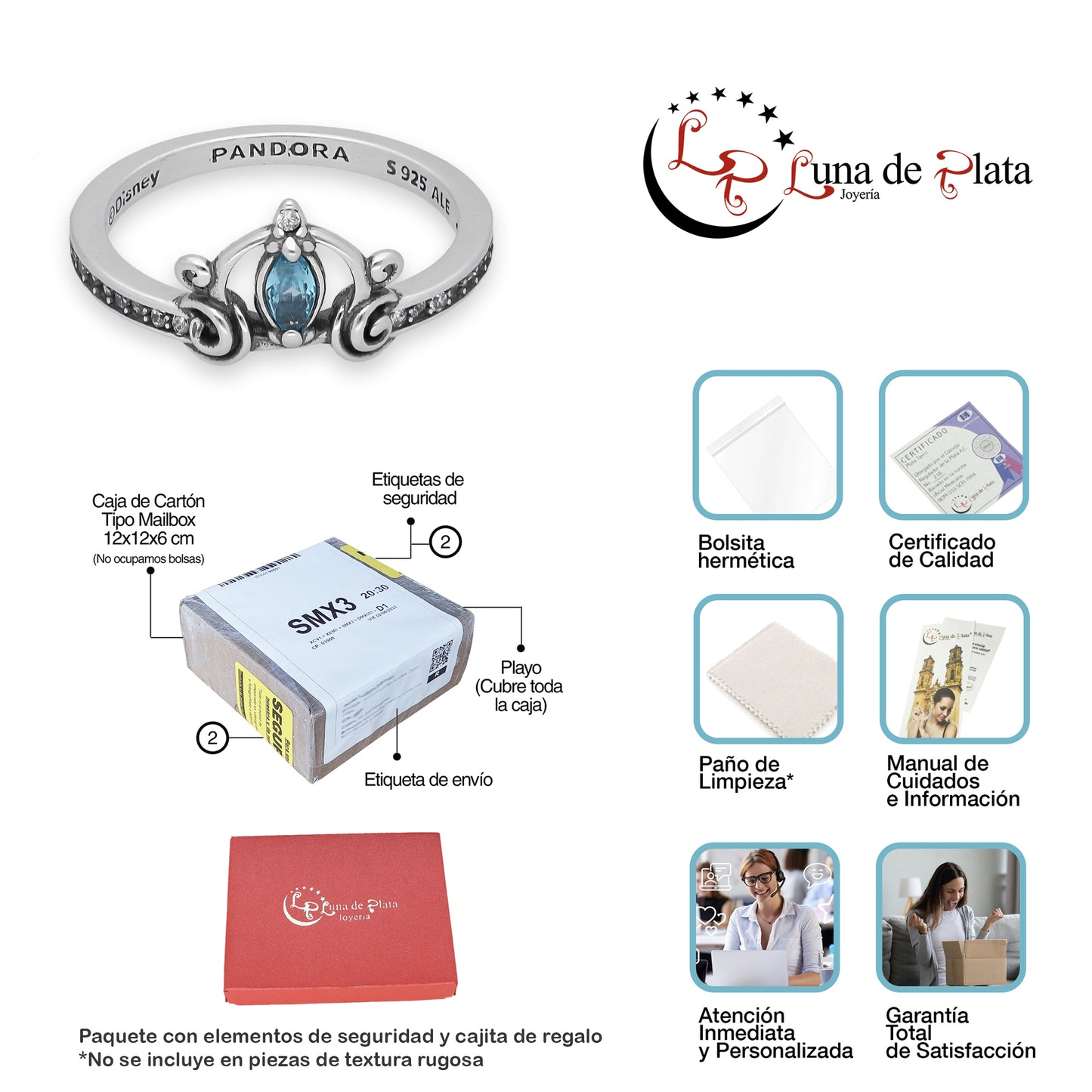 TMPAD006 Anillo Pand Princesas Cenicienta en Plata Fina .925