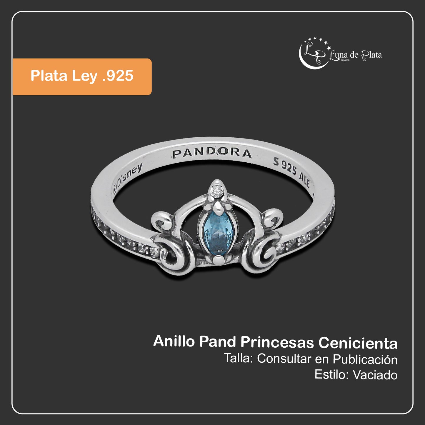 TMPAD006 Anillo Pand Princesas Cenicienta en Plata Fina .925