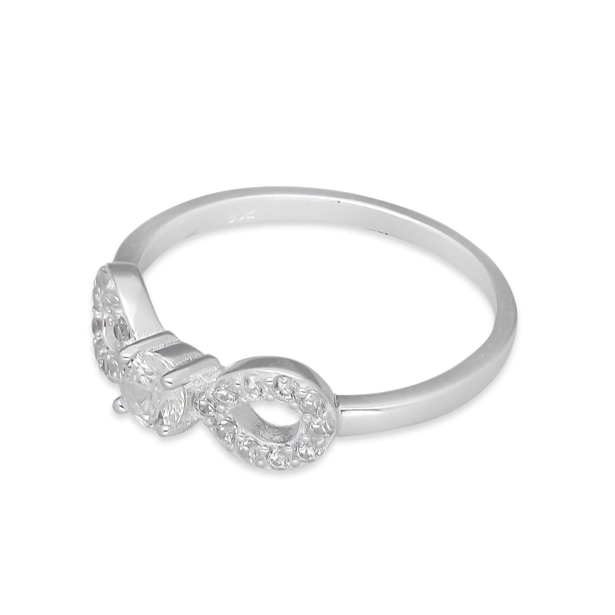 TMPAD008 Anillo de Infinito con Zirconia al Centro en Plata Fina.925