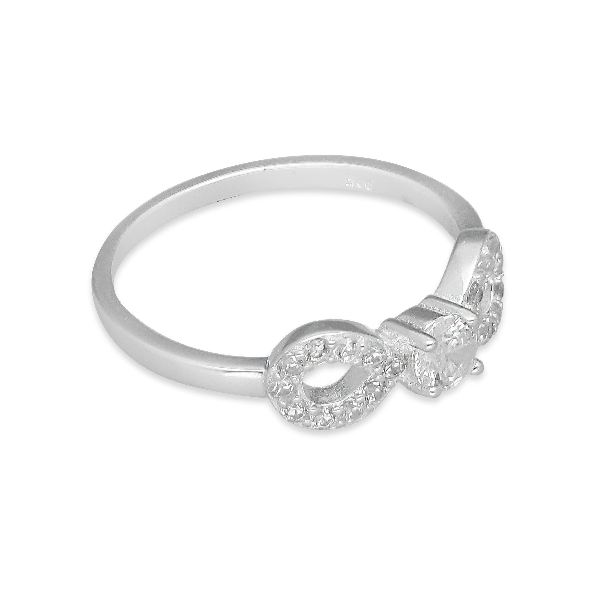 TMPAD008 Anillo de Infinito con Zirconia al Centro en Plata Fina.925