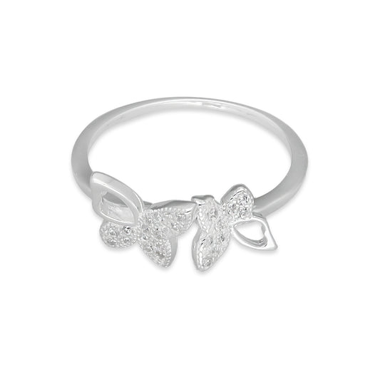 TMPAD012 Anillo Ajustable de Mariposa con Zirconia de Micropave en Plata Fina .925