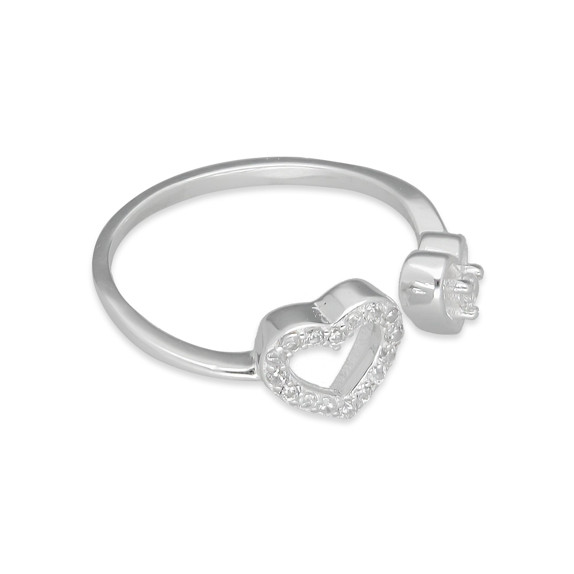 TMPAD013 Anillo Ajustable Corazon Doble en Plata Fina .925
