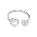 TMPAD013 Anillo Ajustable Corazon Doble en Plata Fina .925