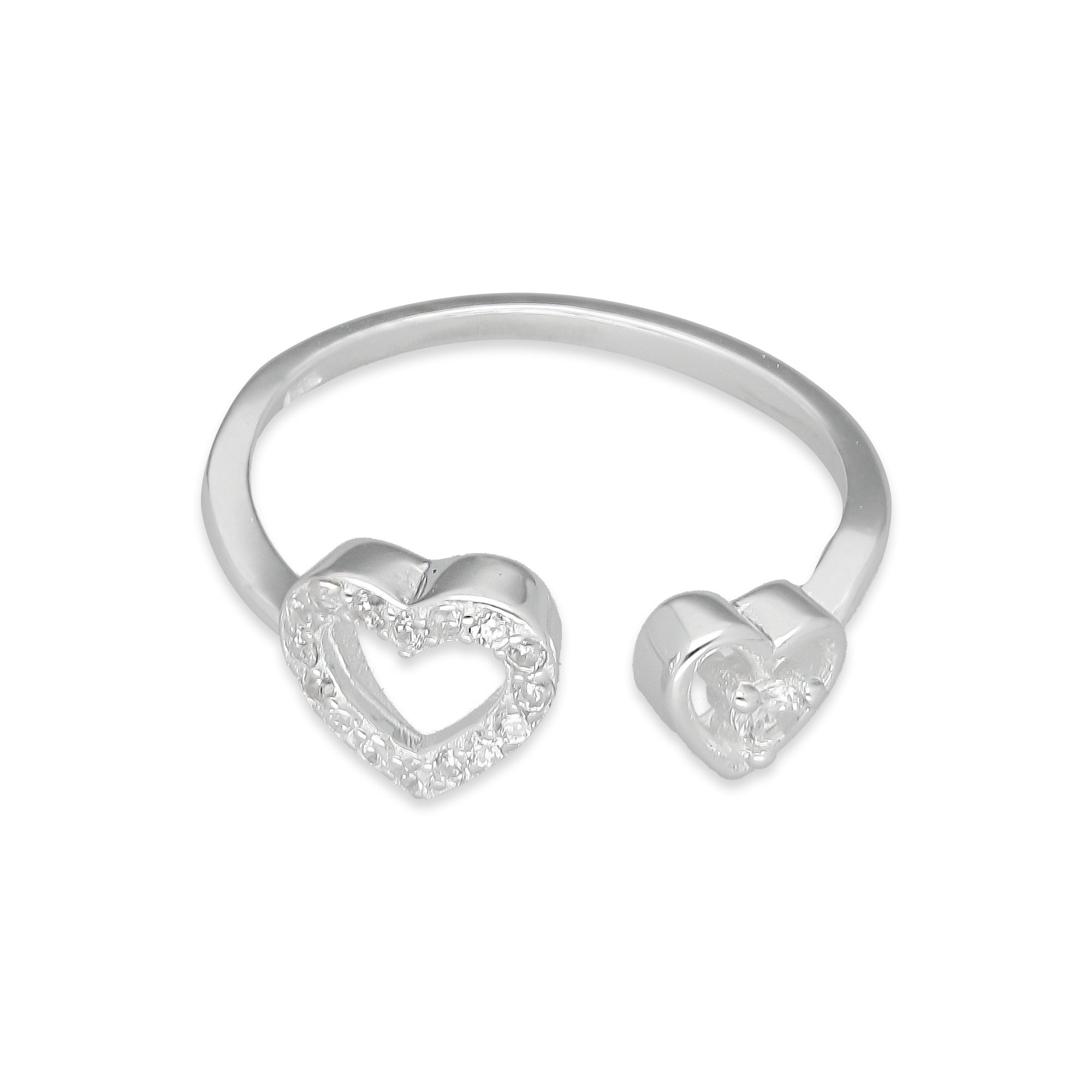 TMPAD013 Anillo Ajustable Corazon Doble en Plata Fina .925