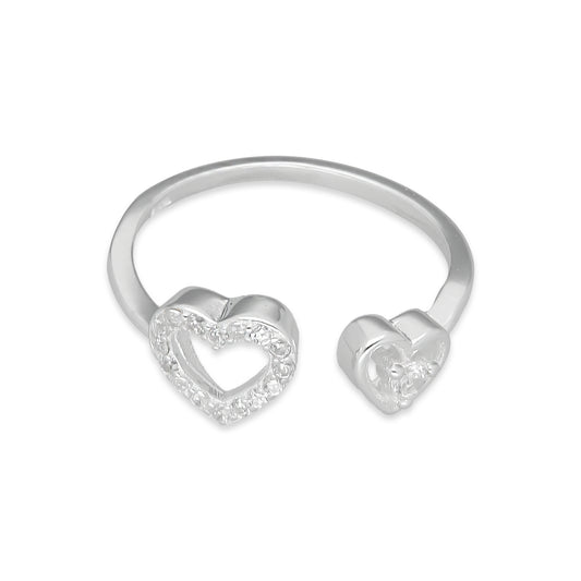 TMPAD013 Anillo Ajustable Corazon Doble en Plata Fina .925