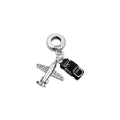 TMPCH009 Dije Charm Pand Avión con Zirconias y Coche Negro en Plata Fina .925