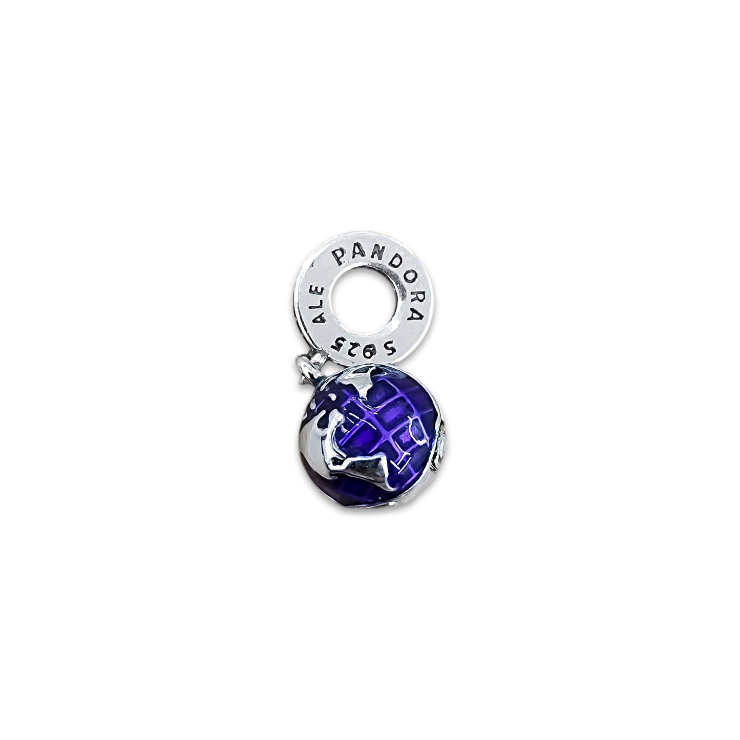 TMPCH016 Dije Charm Pand Mundo Colgante Esmalte Morado en Plata Fina .925