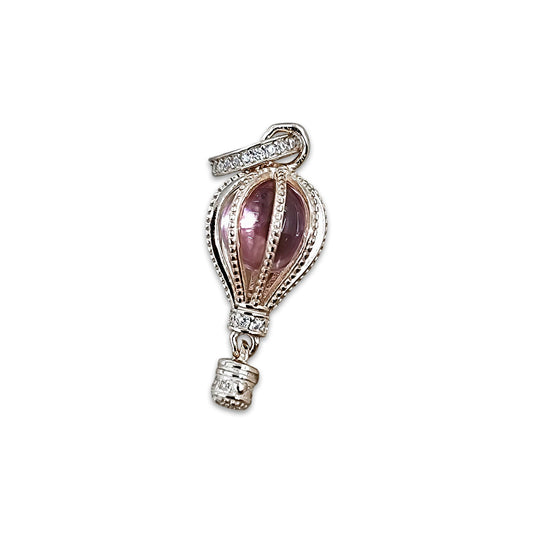TMPCH021 Dije Charm Pand Globo Plata Rosa Piedra Redonda Rosa en Plata Fina .925