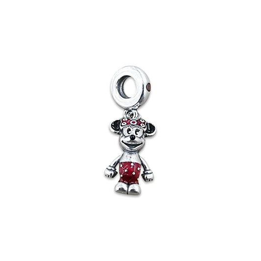 TMPCH037 Dije Charm Pand Minnie Short y Moño Rojo en Plata Fina .925