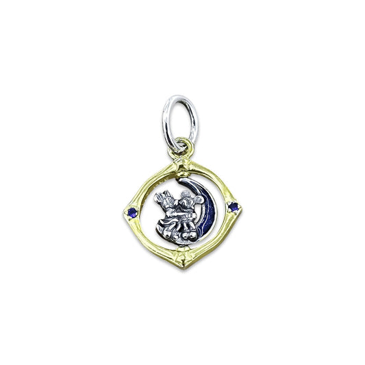 TMPCH045 Dije Charm Pand Circulo Dorado Minnie y Mickey en Luna en Plata Fina .925