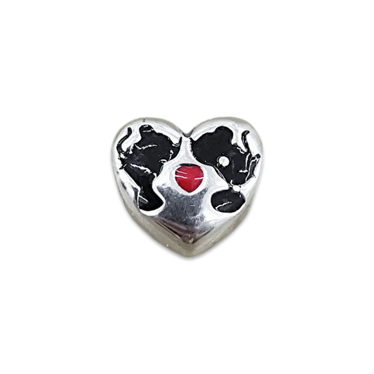 TMPCH046 Dije Charm Pand Corazón Bombeado Siluetas Kissing en Plata Fina .925