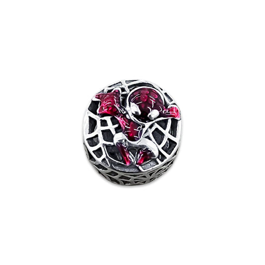 TMPCH053 Dije Charm Pand Círculo Telarañas Spiderman Esmaltado Rojo en Plata Fina .925