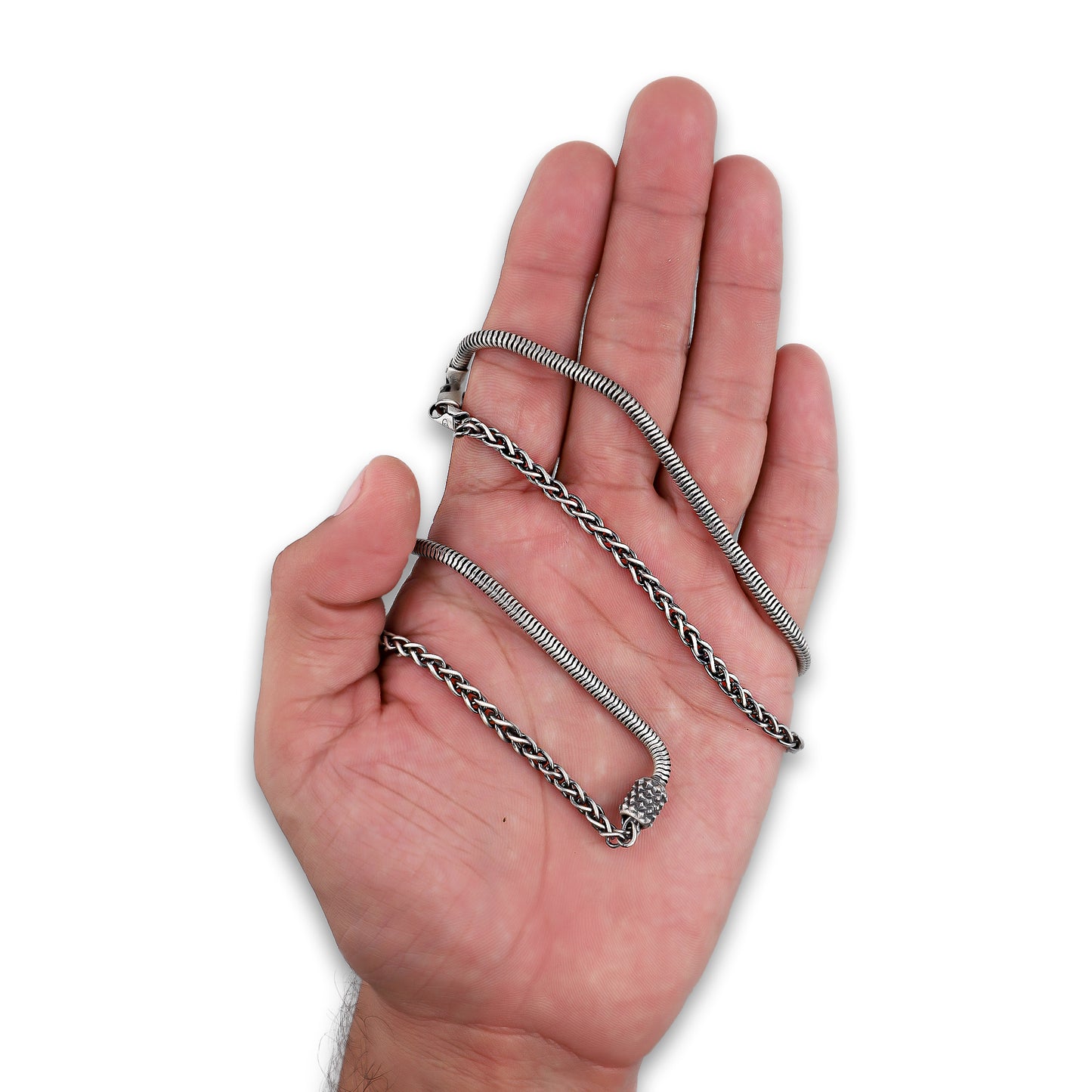 TMPCU010 Cadena Duo Cola de Rata y Espiga con Cilindro 3.2 mm x 55 cm en Plata Fina .925