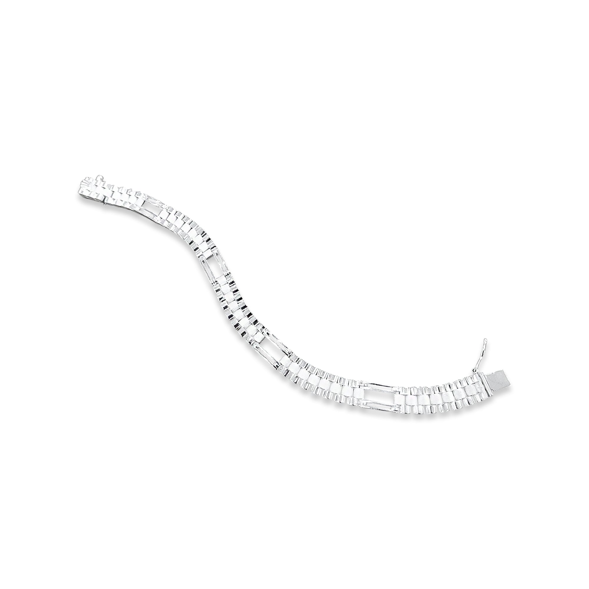 TMPPC003-21 Pulsera Caballero Modelo Rlx 4 Eslabones Largos 8 mm de Ancho x 21 cm de Largo en Plata Fina .925