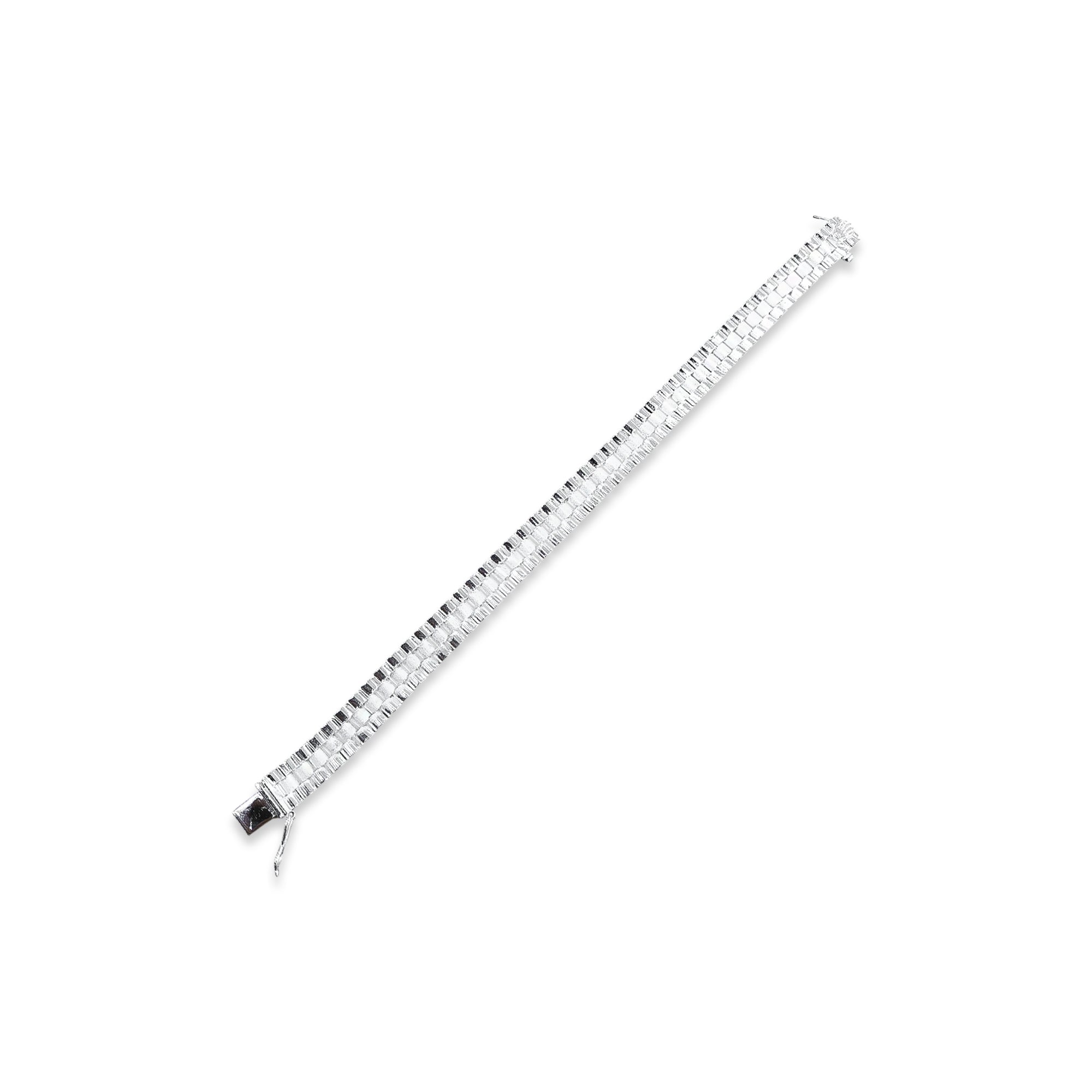 TMPPC007-20 Pulsera Caballero Modelo Rlx 1x1 Centro Corto 8 mm de Ancho x 20 cm de Largo en Plata Fina .925
