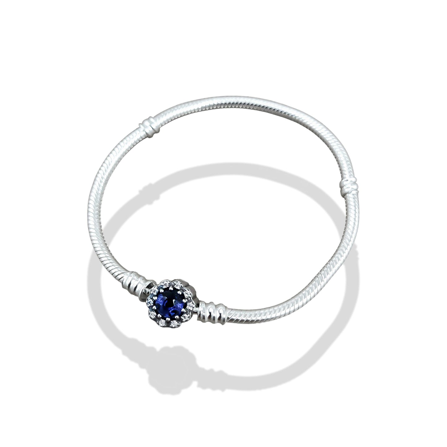 TMPPD004-19 Pulsera Dama Pand Círculo Zirconia Centro Azul 19 cm en Plata Fina .925
