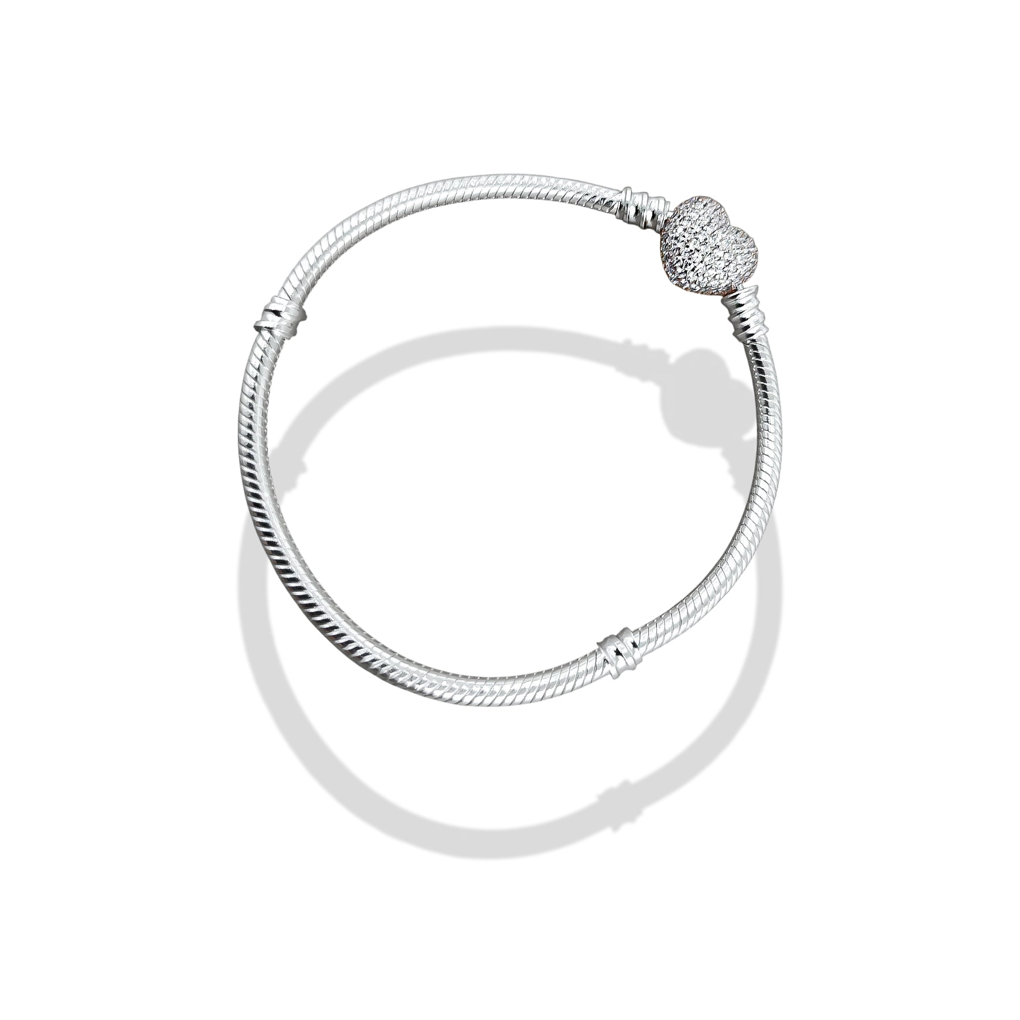 TMPPD007-19 Pulsera Dama Pand Corazón Plata Rosa Pavé 19 cm en Plata Fina .925