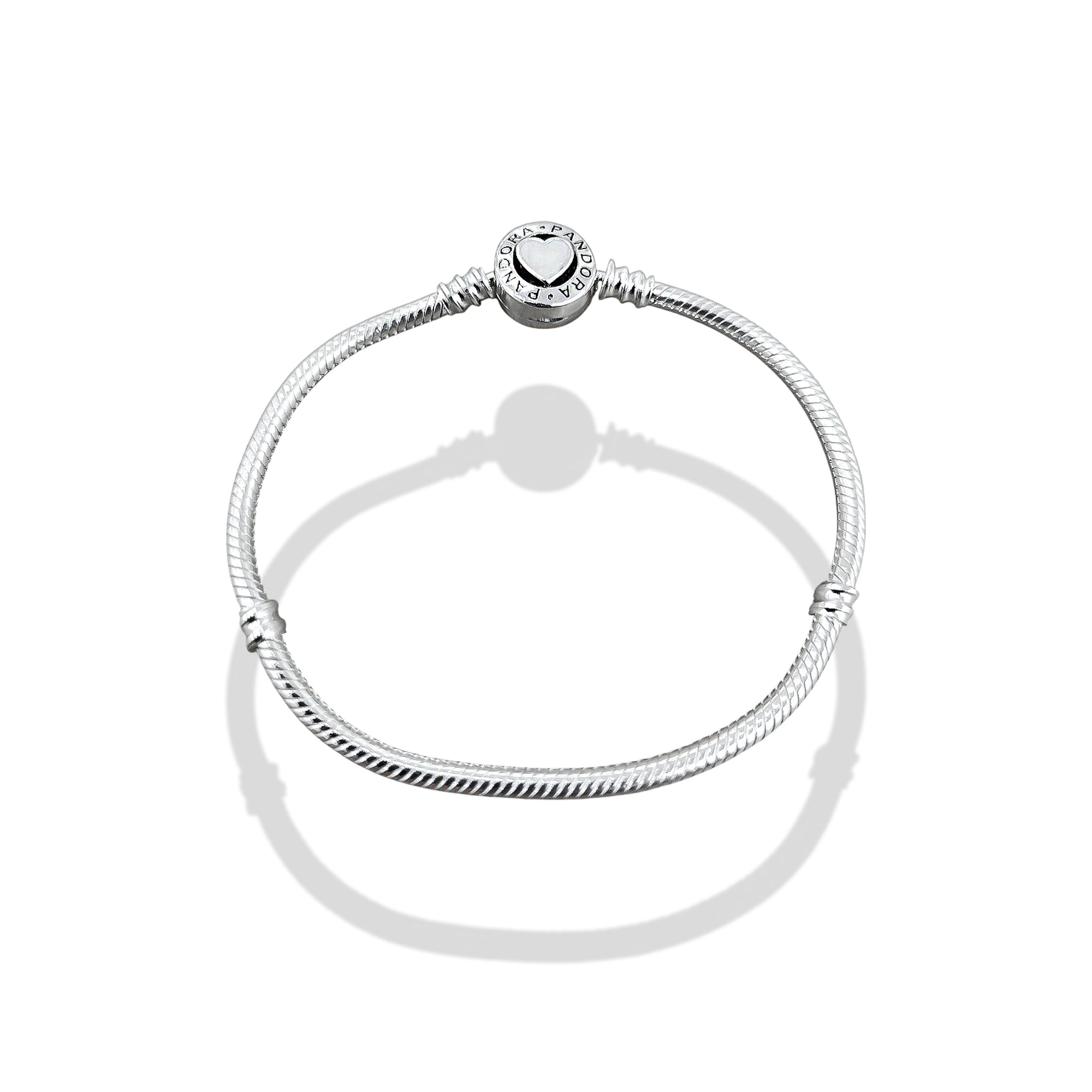 TMPPD011-17 Pulsera Dama Pand Corazón Centro Blanco 17 cm en Plata Fina .925