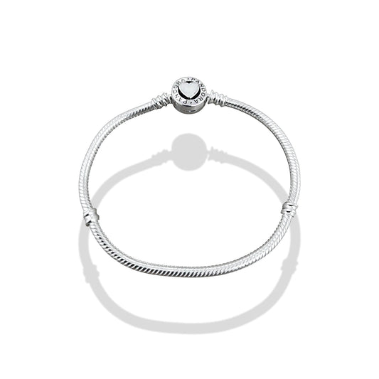 TMPPD011-18 Pulsera Dama Pand Corazón Centro Blanco 18 cm en Plata Fina .925