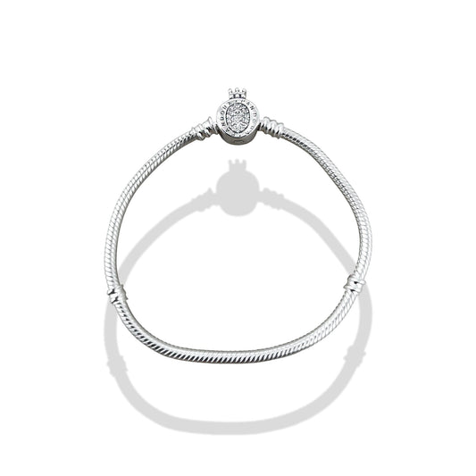 TMPPD012-19 Pulsera Dama Pand Óvalo Centro Zirconias Corona 19 cm en Plata Fina .925