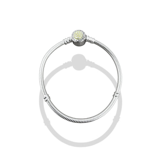 TMPPD013-17 Pulsera Dama Pand Círculo Centro Dorado 17 cm en Plata Fina .925