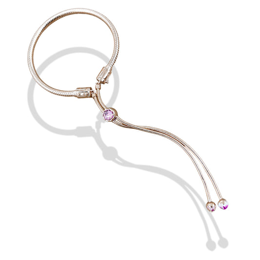 TMPPD015 Pulsera Dama Pand Plata Rosa Broche Zirconia Rosa Ajustable en Plata Fina .925