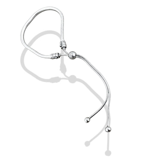 TMPPD016 Pulsera Dama Pand Bolas Lisas Colgantes Ajustable en Plata Fina .925